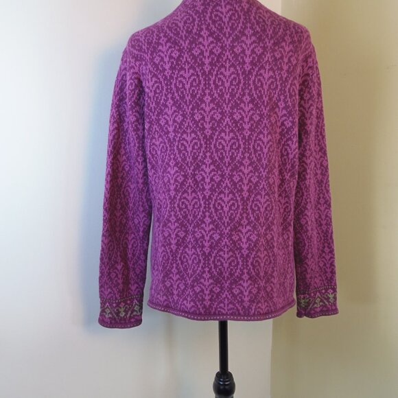 Nomadic Traders Women's SZ 14 Full Zip Plum Nordic Lagen Fair Isle Cardigan - Picture 7 of 9